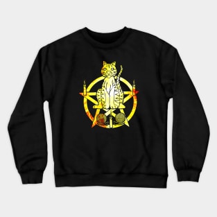 Evil Yarn Juggling Black Cat Devil Occult Satanic Pentagram Crewneck Sweatshirt